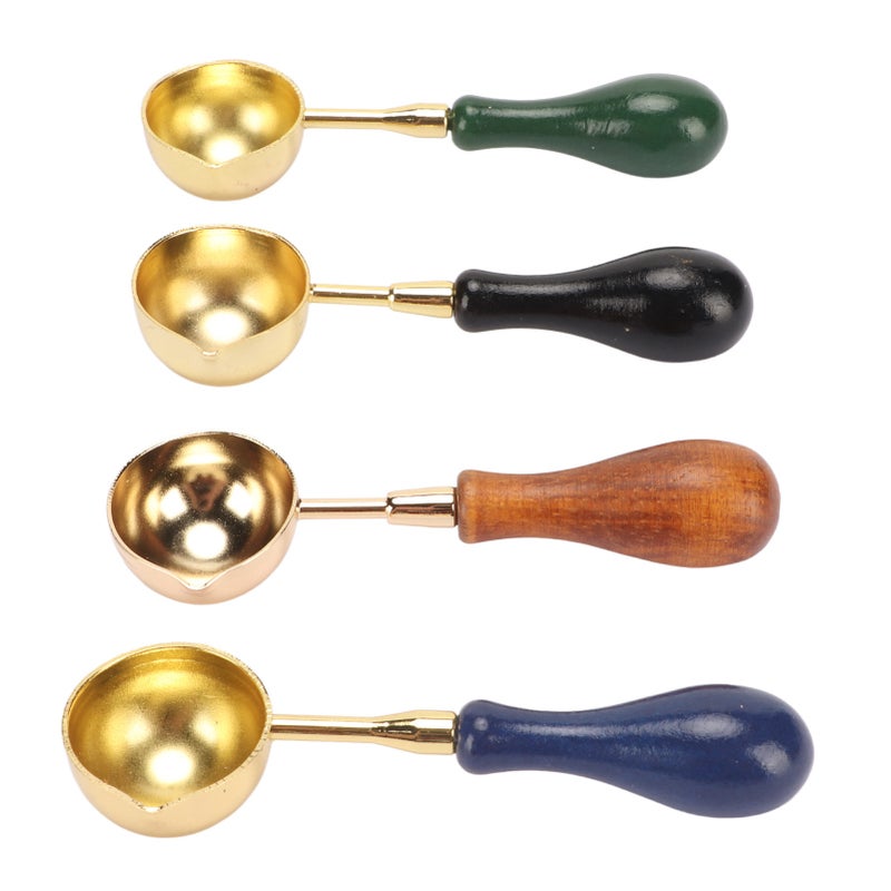 4Pcs Wax Melting Spoon Elegant Wax Sealing Stamp Melting Spoon with Wooden Handle for DIY Crafts Gifts Packaging - Image 3