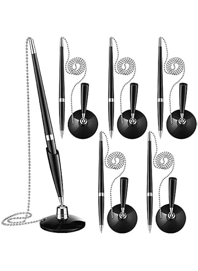 Arabest 6 Pieces Secure Pen with Chain Security Pen Holder Counter with Adhesive Chain and Base Black Ink for Reception Office Bank Work Hotel School Lobbies Retail Stores Home Supplies  - Image 1