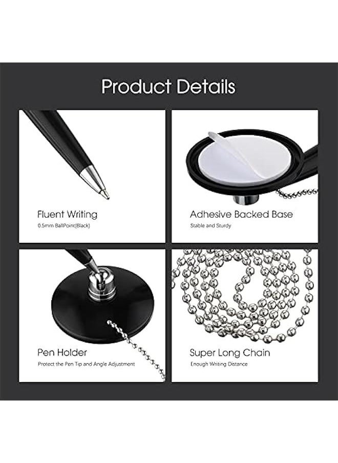 Arabest 6 Pieces Secure Pen with Chain Security Pen Holder Counter with Adhesive Chain and Base Black Ink for Reception Office Bank Work Hotel School Lobbies Retail Stores Home Supplies  - Image 3