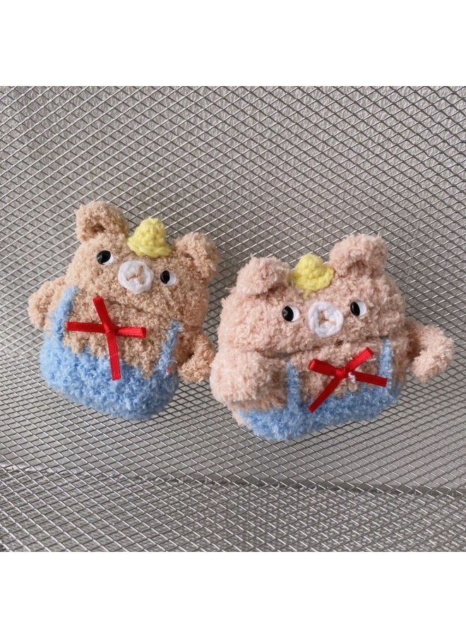 Airpods 4 Headphone Protective Case Cartoon Plush Doll For Apple1/2/3 Gen Pro Wireless Bluetooth Soft-Color:Plush Soft Shell-bow Bear-Model:Airpods 4 (protective Case)
