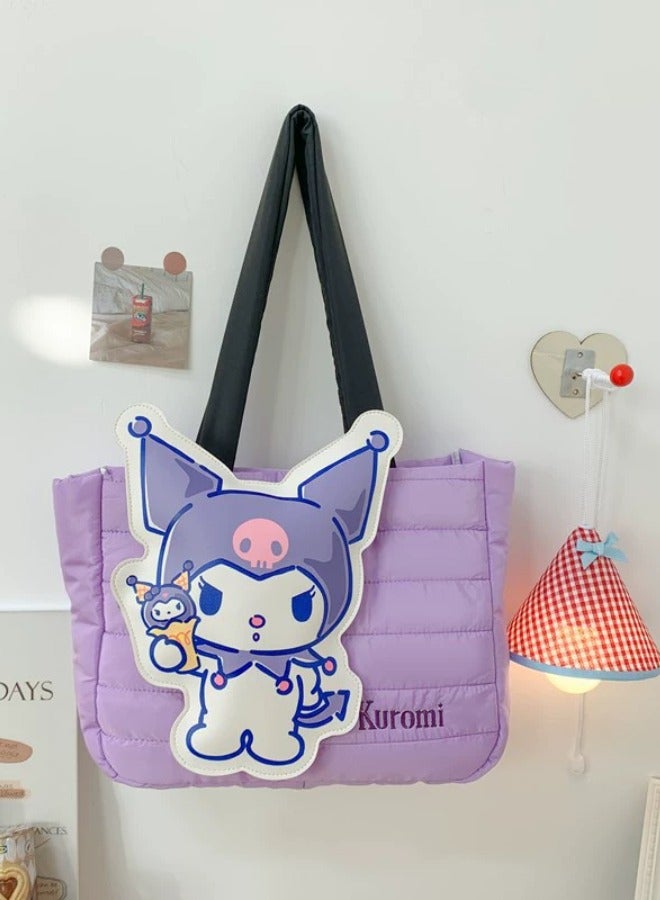 General Sanrio Kuromi Backpack Cute Doll Down Large Capacity Tote Bag Shoulder Bag Tote Bag (34×12×26cm)  - Image 1