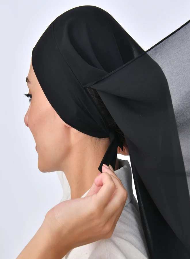 HAWRAA ABAYA Plain black chiffon veil with tie closure