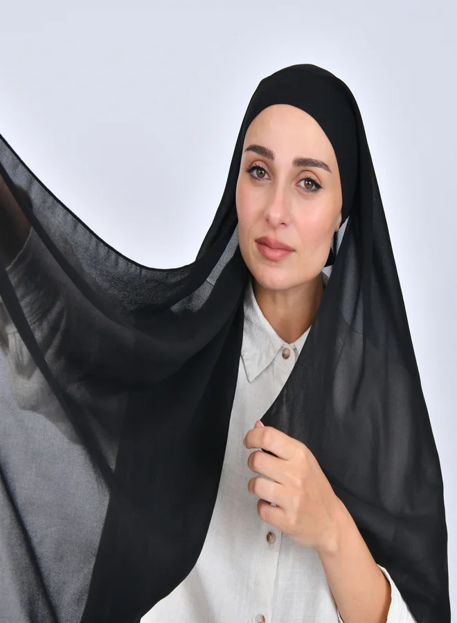 HAWRAA ABAYA Plain black chiffon veil with tie closure