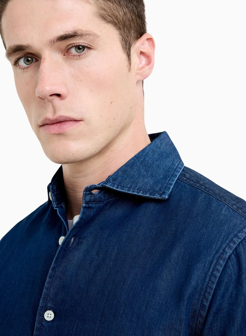 French Connection Navy Smart Denim Shirt for Men | Best Price UAE