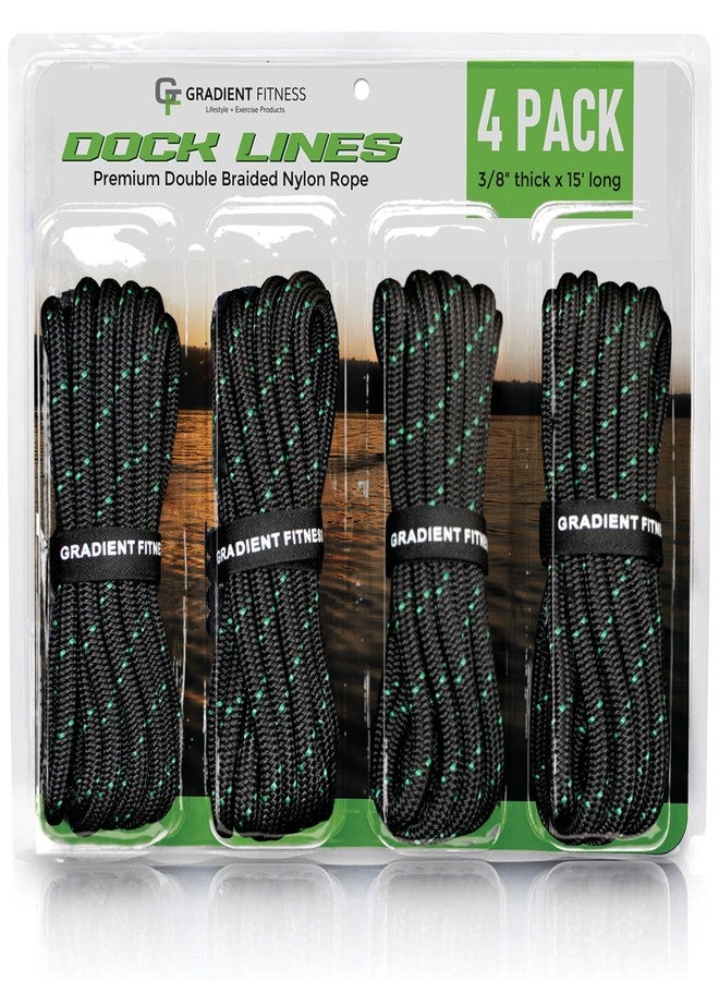 Gradient Fitness Dock Lines for Boat 4Pack 3/8" x 15' Double Braided Nylon Boat Rope, Marine-Grade Dock Lines for Boats/Boat Lines Dock Ties, Super Breaking Strength up to 6500lb, Black & Green - Image 1