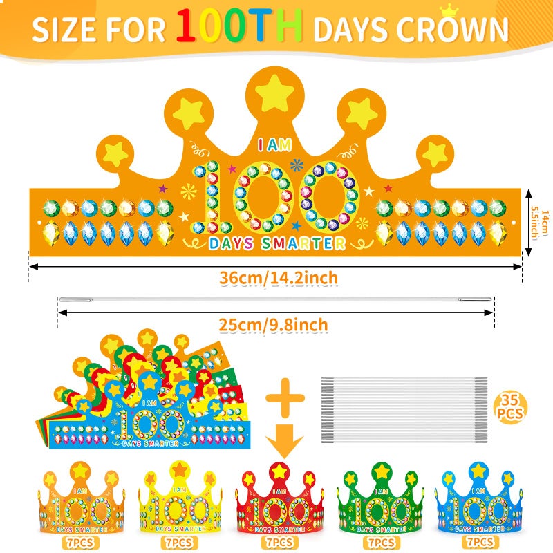 Hedeey 35 Pieces 100th Day of School Paper Crowns,100 Days of School Paper Crowns Paper Party Hats for 100th Day of School Classroom Party decorations Supplies (14 x5.4inch,5 Colors) - Image 2