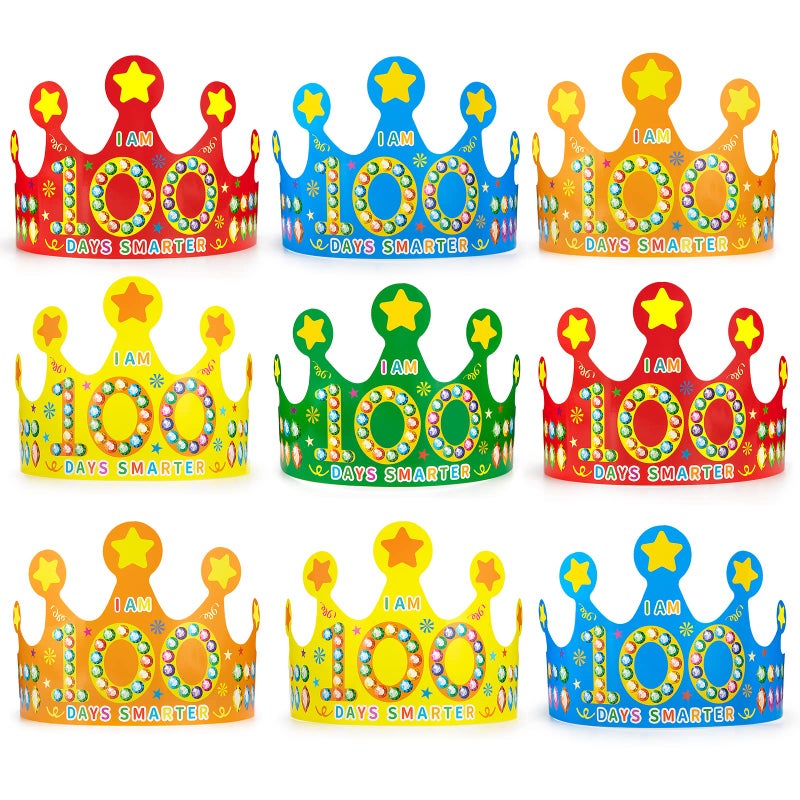 Hedeey 35 Pieces 100th Day of School Paper Crowns,100 Days of School Paper Crowns Paper Party Hats for 100th Day of School Classroom Party decorations Supplies (14 x5.4inch,5 Colors) - Image 1