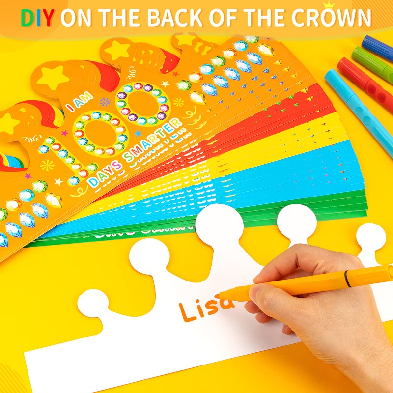 Hedeey 35 Pieces 100th Day of School Paper Crowns,100 Days of School Paper Crowns Paper Party Hats for 100th Day of School Classroom Party decorations Supplies (14 x5.4inch,5 Colors) - Image 5