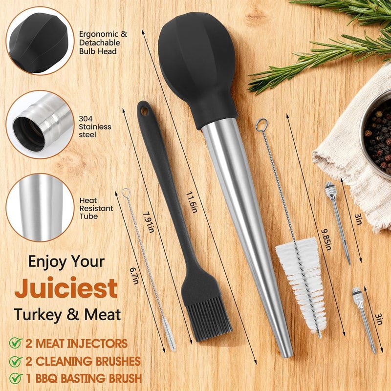 SCHVUBENR Large Turkey Baster Set - Stainless Steel Baster Tool for Cooking - Includes Basting Brush, Cleaning Brush & Injector Needles - Heavy Duty Baster Syringe - Thanksgiving, Christmas Essentials - Image 4