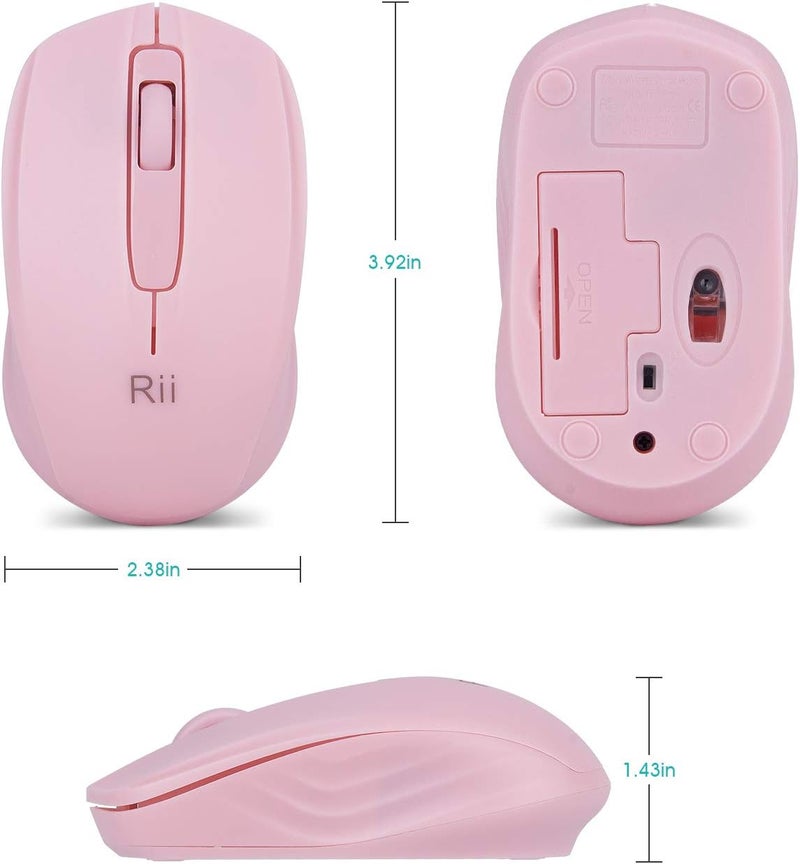 RII ماوس لاسلكي، 2.4G ماوس محمول للكمبيوتر الشخصي، لابتوب، ويندوز، مكتب مع دونجل USB لاسلكي (وردي) - Image 2