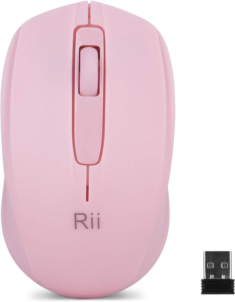 RII ماوس لاسلكي، 2.4G ماوس محمول للكمبيوتر الشخصي، لابتوب، ويندوز، مكتب مع دونجل USB لاسلكي (وردي) - Image 1