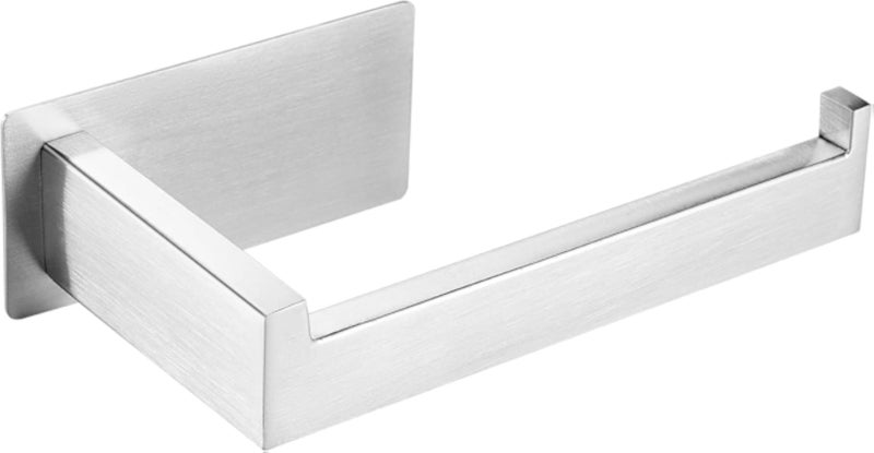 Toilet Roll Paper Holder Self Adhesive Storage Holders Free Standing Stainless Steel Tissue Hanger for Bathroom and Kitchen Accessory Square 304 (Silver Brushed)