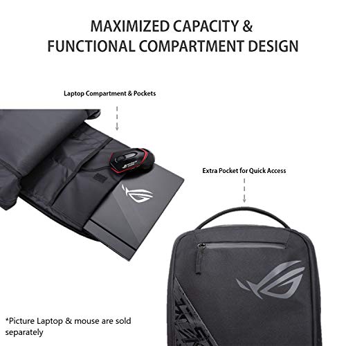 Asus ROG BP1501 39.62 cm (15.6-inch) Stylish Gaming Laptop Backpack, Polyester Material, Large air mesh Back & Luggage Strap, Extra Pocket for Quick Access, 16L Capacity, (Black) - Image 4