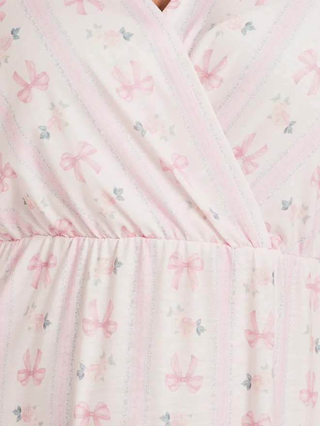 Styli Styli Plus Size Bow Print Wrap Look Nightdress