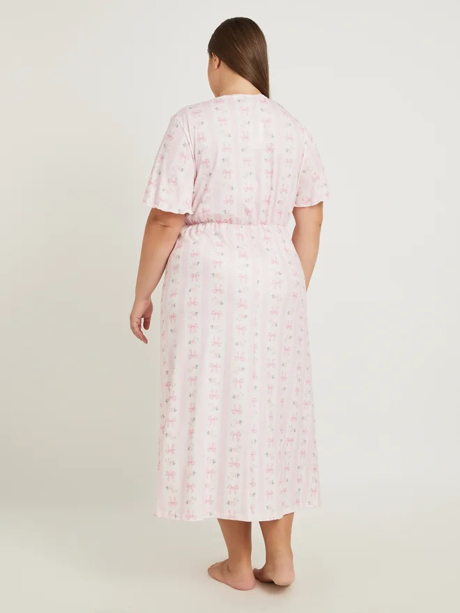 Styli Styli Plus Size Bow Print Wrap Look Nightdress