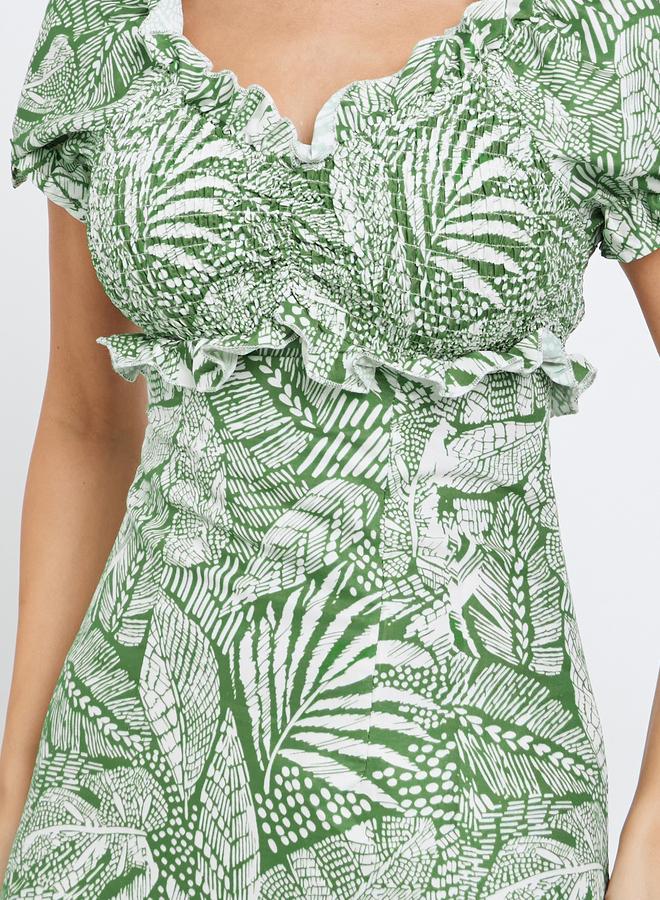 ستايلي فستان طويل مُطبع بالكامل بأكتاف مكشوفة - Image 4