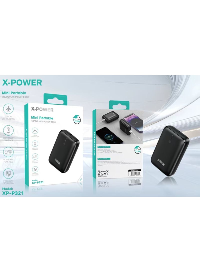 بنك الطاقة X-POWER XP-P321 صغير الحجم بسعة 10000 مللي أمبير/ساعة مع شحن سريع - حماية ذكية، آمن على متن الطائرة، مخرج عالي السرعة (22.5 واط كحد أقصى)
