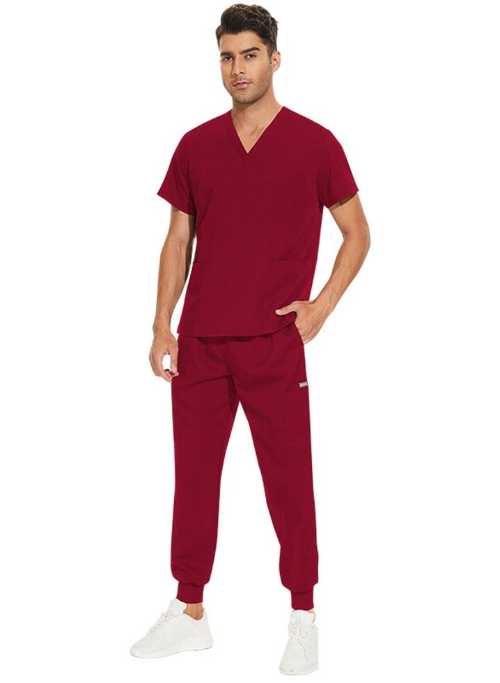 Loquat Medical Uniform Scrubs 2 Piece Set V-Neck Top and Jogger Pants Suit Red  - Image 2