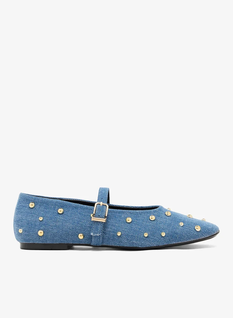 Metal Embellished Detail Denim Mary Janes