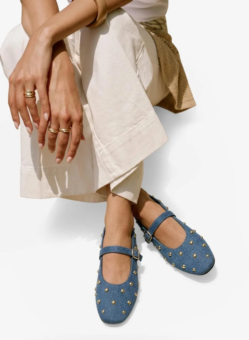 Ginger Metal Embellished Detail Denim Mary Janes