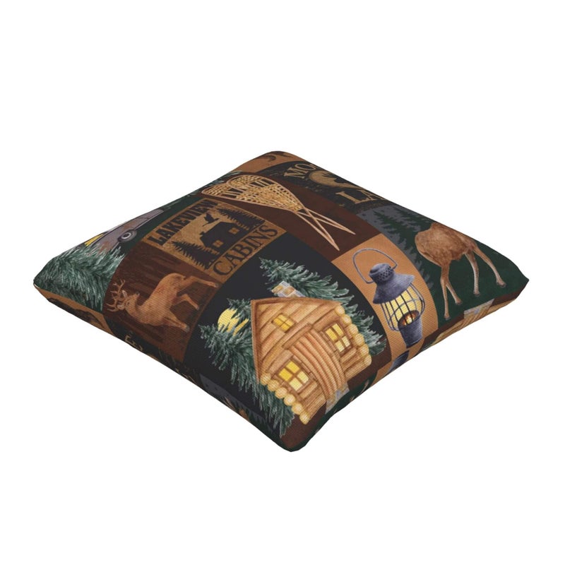 DATANSEN Set of 2 Square 18x18 inch Throw Pillow Covers Rustic Lodge Bear Moose Deer Decorative Throw Pillowcase Thick Cotton Linen Square Cushion Cases (45x45 cm) Cabins Moose Lake - Image 2