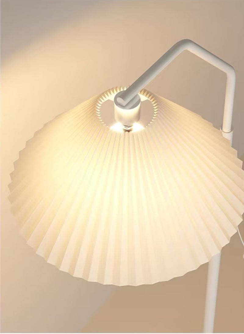 Bukela Floor lamp, 3 Color Modes Lamp With Pleated Lampshade, Bedside Lamp Modern Creative Fabric Decorati Study Floor Lamp White 155 cm - Image 2