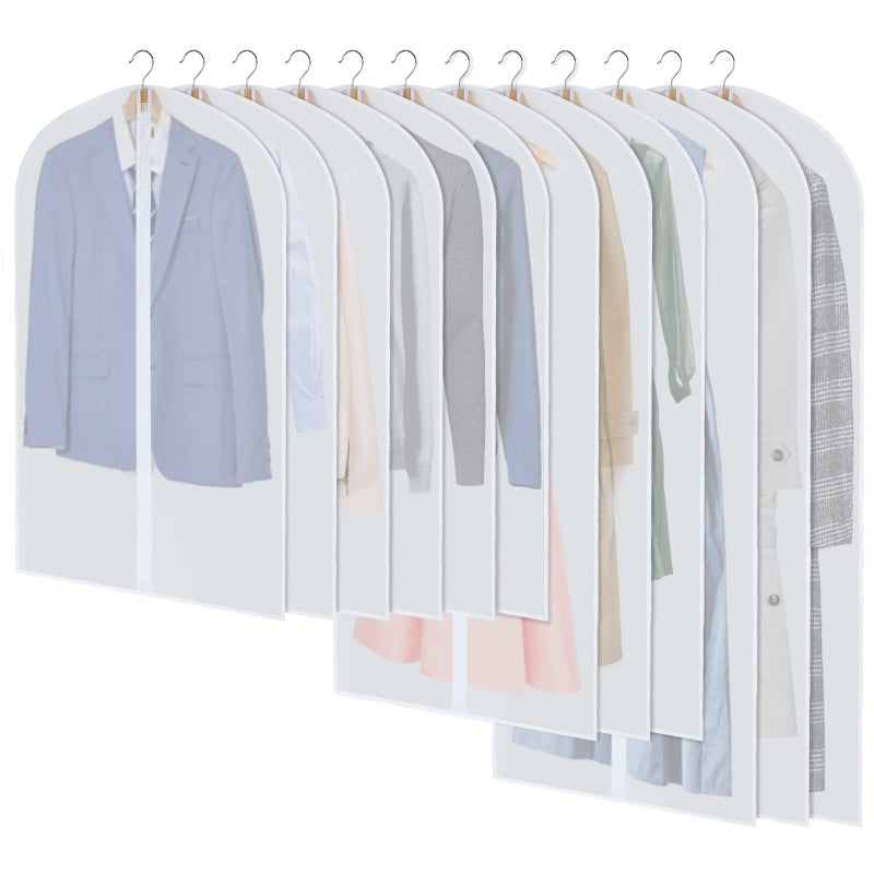 YYDSLEE Clear Garment Bags for Hanging Clothes Set of 12 Suit Bags DustResistant Clothes Cover Bags PEVA Breathable Clothes Protectors with Full Zipper for Closet Storage 24 x 404755