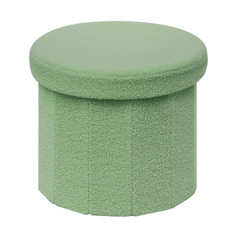 B FSOBEIIALEO Storage Ottoman Cube, Round Ottomans with Storage Foot Stool Footrest for Lving Room, Boucle Ottoman Seat for Dorm Room,Faux Teddy Fur, Green 15"x15"x13.19" - Image 1