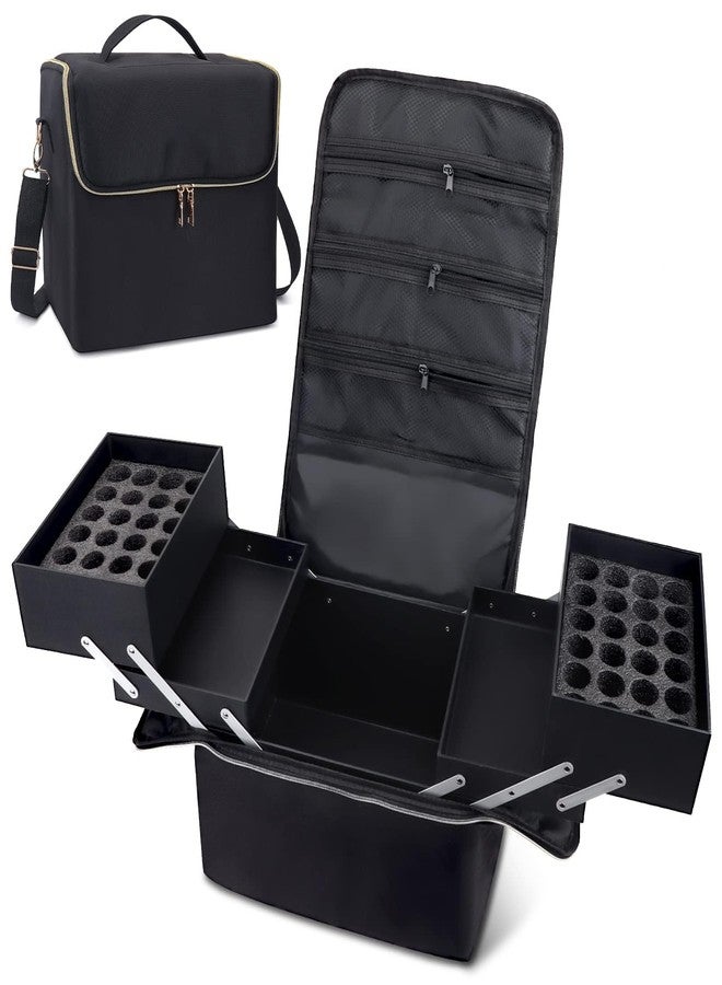 Deciniee Large Makeup Travel Train Case, Upgraded Plus Size Nail Supply Organizers and Storage for Nail Tech, Black 4 Tier Cosmetic Train Case Makeup Box, Nail Polish Makeup Organizer and Storage Bag - Image 1