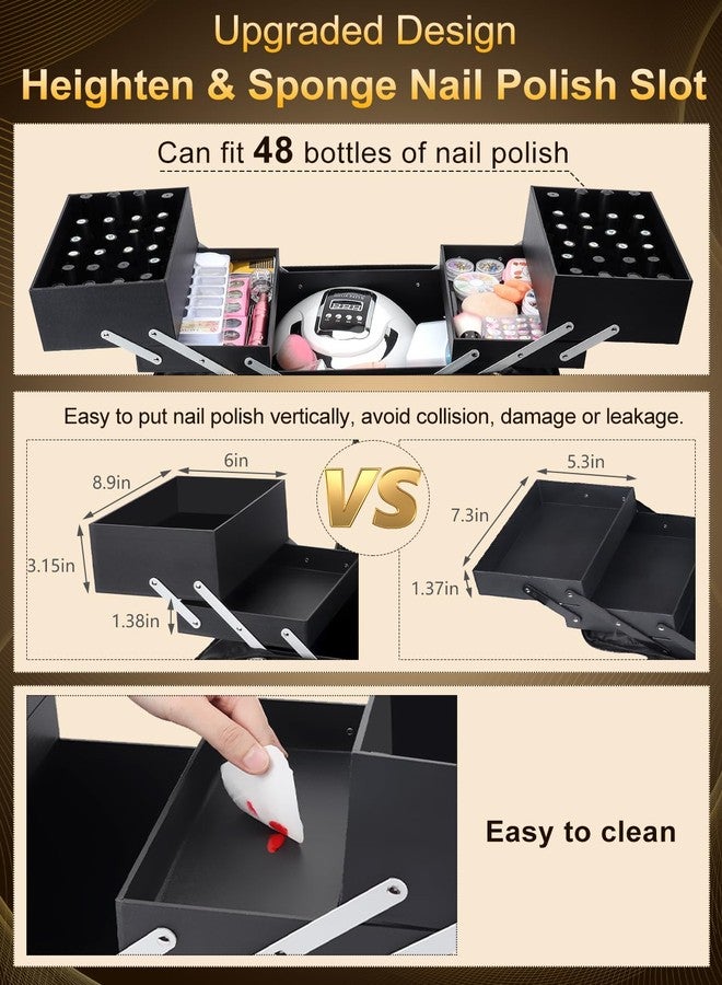 Deciniee Large Makeup Travel Train Case, Upgraded Plus Size Nail Supply Organizers and Storage for Nail Tech, Black 4 Tier Cosmetic Train Case Makeup Box, Nail Polish Makeup Organizer and Storage Bag - Image 4