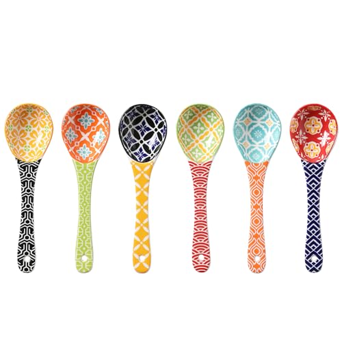 Metahom Ceramic Small Serving Spoons Colorful Soup Spoon Set for Cereal Yogurt Dips Ice Cream Ramen Dishwasher Microwave Safe Cute Decorative Spoon Set of 6