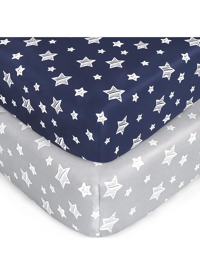 Moonsea Moonsea Crib Sheets for Boys or Girls 2 Pack, Fitted Crib Sheet for Standard Size Crib and Toddler Mattresses, Soft and Breathable Material, Grey & Navy  - Image 1