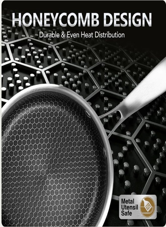 JUGTE Stainless Steel Honeycomb Frying Pan Non-Stick Pan with Stainless Steel Handle Stay Cool Non Toxic Dishwasher and Oven Safe Suitable for All Hob Types (Steel Frying Pan 20 Cm) - Image 4