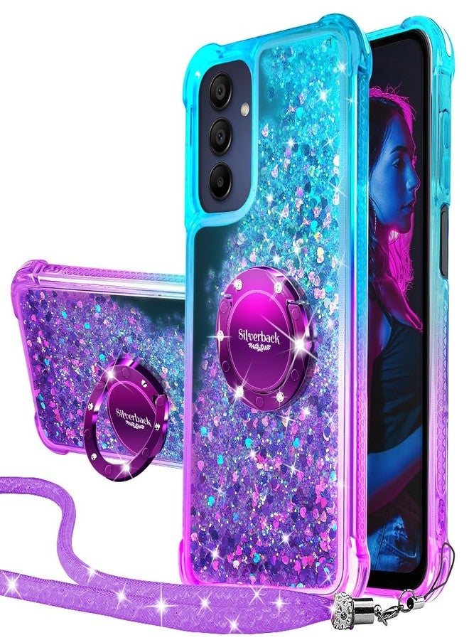 Silverback for Galaxy A15 5G Phone Case, Moving Liquid Holographic Sparkle Glitter Case with Kickstand, Girls Women Bling Diamond Ring Slim Protective Case for Samsung Galaxy A15 5G - Purple - Image 1