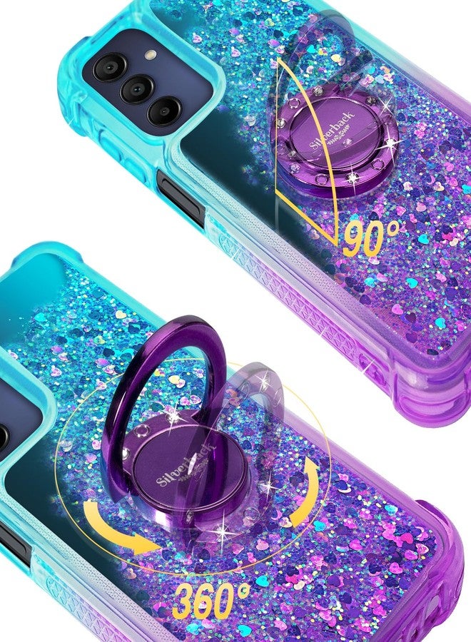Silverback for Galaxy A15 5G Phone Case, Moving Liquid Holographic Sparkle Glitter Case with Kickstand, Girls Women Bling Diamond Ring Slim Protective Case for Samsung Galaxy A15 5G - Purple - Image 2