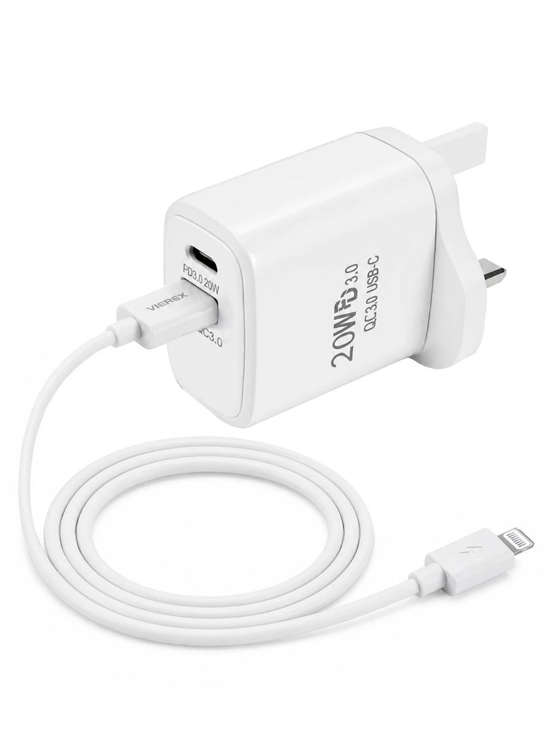 Vierex 20W Dual Port Fast Wall Charger Includes USB-C to Lightning Cable for Apple 14/13/12/11 - Image 4