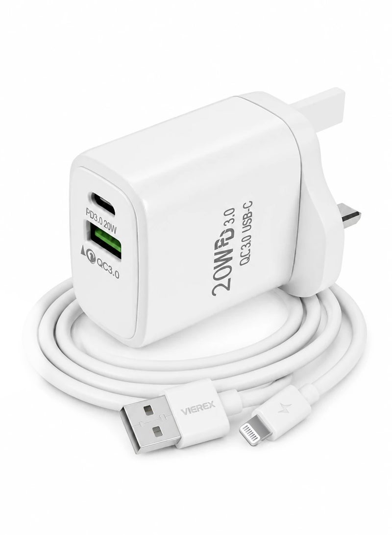 Vierex 20W Dual Port Fast Wall Charger Includes USB-C to Lightning Cable for Apple 14/13/12/11 - Image 3