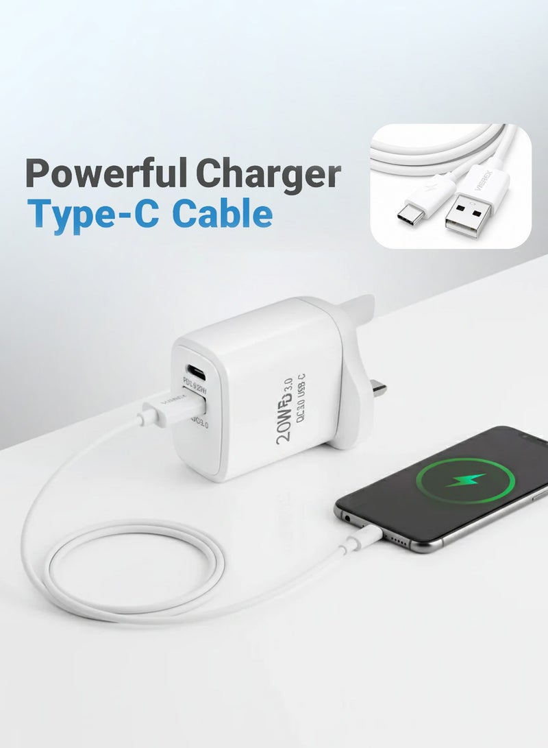 Vierex 20W Dual Port Fast Wall Charger Includes USB-C to Lightning Cable for Apple 14/13/12/11 - Image 2