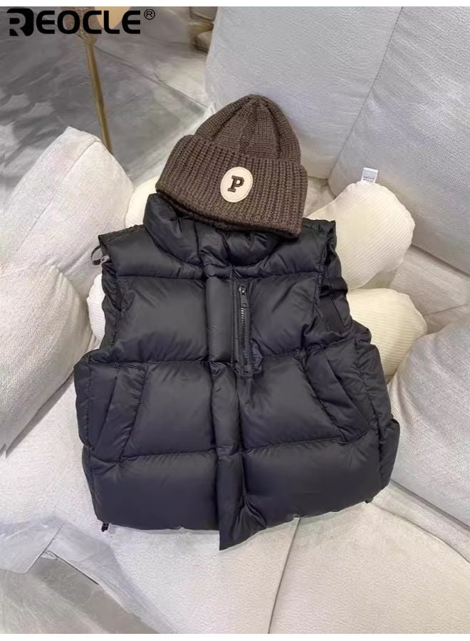 ريوكل سترة أطفال مبطنة بالفرو الصناعي بتصميم قصير وخفيفة الوزن بدون أكمام مع ميزة مقاومة الماء للعب في الهواء الطلق خلال الشتاء - Image 1
