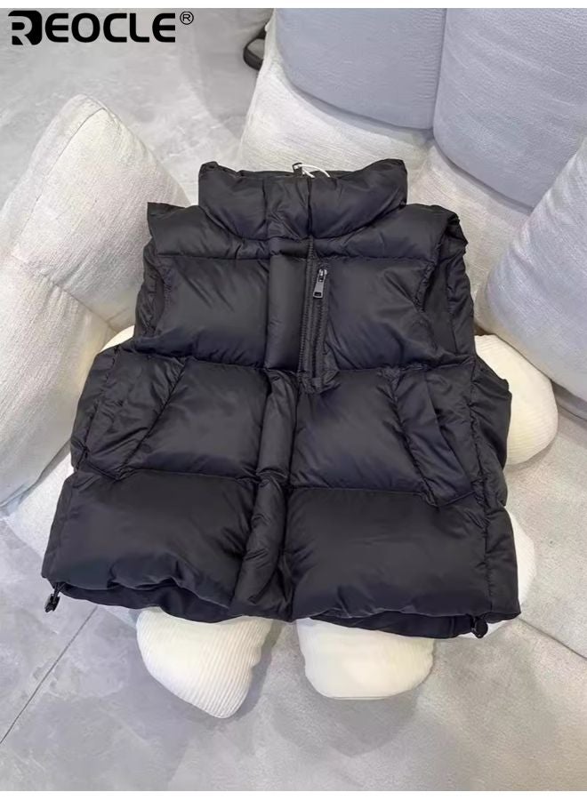 ريوكل سترة أطفال مبطنة بالفرو الصناعي بتصميم قصير وخفيفة الوزن بدون أكمام مع ميزة مقاومة الماء للعب في الهواء الطلق خلال الشتاء - Image 2
