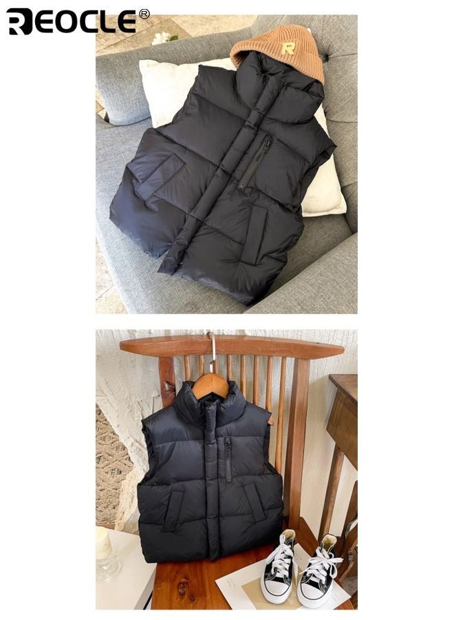 ريوكل سترة أطفال مبطنة بالفرو الصناعي بتصميم قصير وخفيفة الوزن بدون أكمام مع ميزة مقاومة الماء للعب في الهواء الطلق خلال الشتاء - Image 4