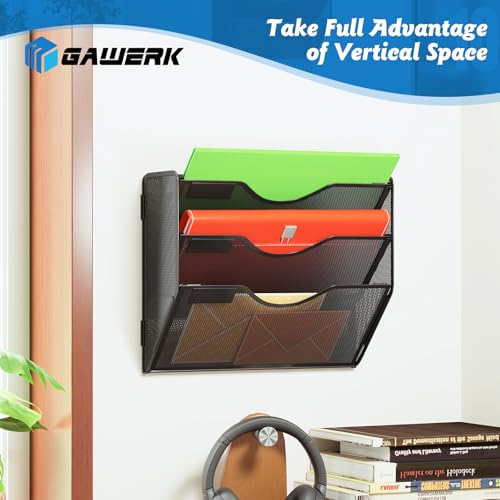 Gawerk 3 Tier Hanging Wall File Organizer, Mesh Mail Paper Orgnization Hanging File Folder Holder for Home Office, Black - Image 4
