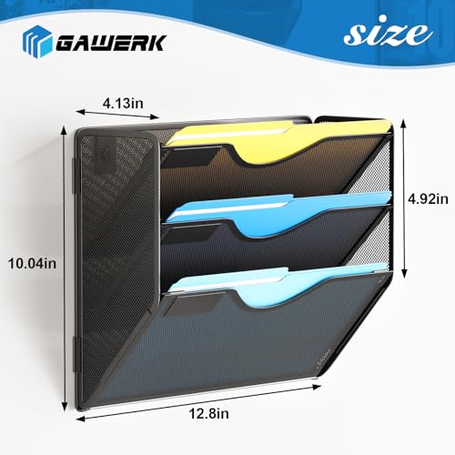 Gawerk 3 Tier Hanging Wall File Organizer, Mesh Mail Paper Orgnization Hanging File Folder Holder for Home Office, Black - Image 2