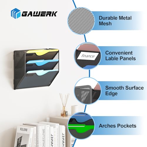 Gawerk 3 Tier Hanging Wall File Organizer, Mesh Mail Paper Orgnization Hanging File Folder Holder for Home Office, Black - Image 3