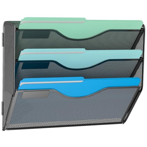 Gawerk 3 Tier Hanging Wall File Organizer, Mesh Mail Paper Orgnization Hanging File Folder Holder for Home Office, Black - Image 1