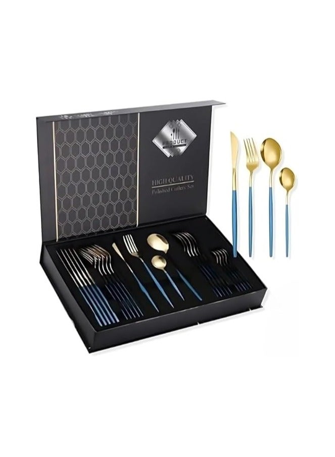 Classic gold-plated 24-piece cutlery set - a luxurious touch for your table, in gold and blue. - Image 1