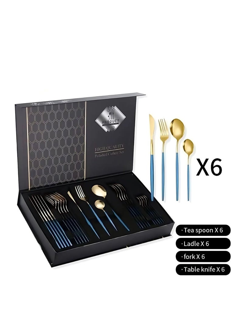 Classic gold-plated 24-piece cutlery set - a luxurious touch for your table, in gold and blue. - Image 2