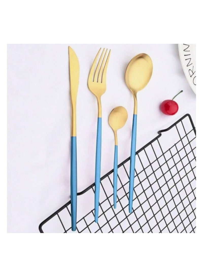 Classic gold-plated 24-piece cutlery set - a luxurious touch for your table, in gold and blue. - Image 5