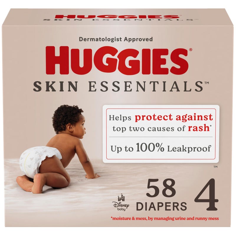 Huggies Size 4 Diapers, Skin Essentials Baby Diapers, Size 4 (22-37 lbs), 58 Count - Image 1