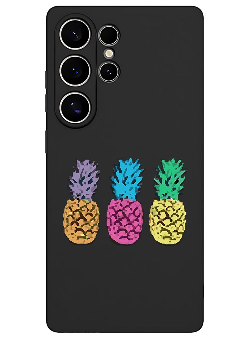 Theodor Protective Slim Fit Case Liquid Silicone Cover with Full Body Protection Anti-Scratch Shockproof Case For Samsung Galaxy S25 Ultra (Black) - pineapple - Image 1